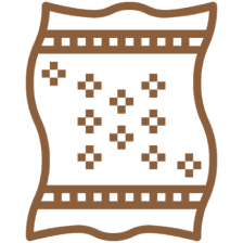Brown patterned rug icon on black background.