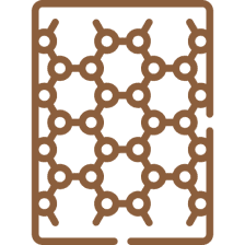 Brown geometric pattern on black background.