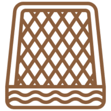Brown lattice pattern with wavy lines.